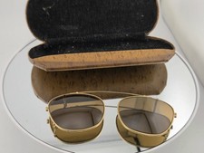 American Optical Military Pilot Sunglass Clip-Ons Brown Lenses C11-50 Case