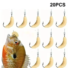 20PCS Grub Lures Rubber Worms Fishing Bait Set with Hooks for Freshwater