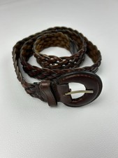 Vintage Brown Braided Leather Belt Womens Boho Western Adjustable Buckle 1970s
