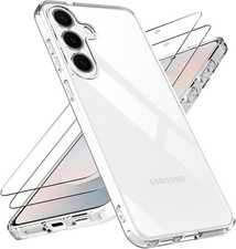 Samsung Galaxy S25 FE Clear Case with 2 Pack Screen Protector, Shockproof TPU Bu