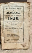 1820 American Almanack Astronomical Diary; Early US Calendar Rare 200+ Years Old