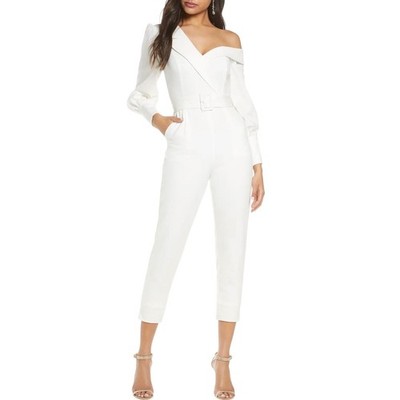 Lavish Alice Size 2 Tailored One Shoulder Cream Jumpsuit Minimalist Classic