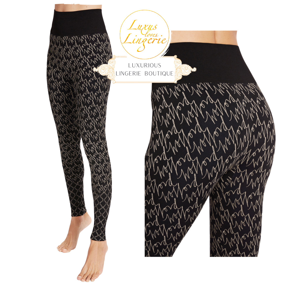 Aurora Monogram Leggings By Wolford L Desert Black Pants With Logo Design
