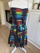 NWT Alice + Olivia silk dress in a bold rainbow tie-dye print on a black size 0