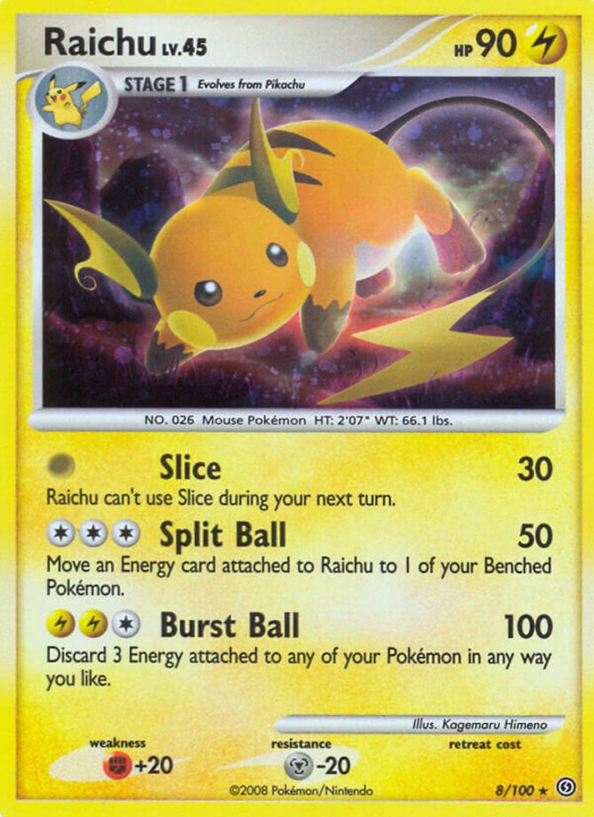 Moderately Played, English - 1 x Pokemon Raichu - 8/100 - Holo Rare Stormfront