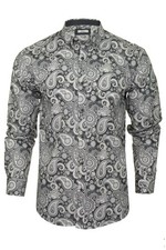 Xact Mens Paisley Shirt Slim Fit Long Sleeve Stretch Cotton Smart Casual Party