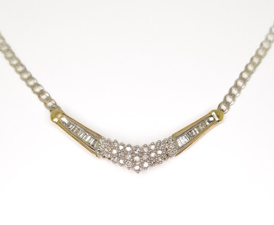 Halskette 10 kt Gelbgold und Sterlingsilber Diamant 0,90 Karat Total Vee
