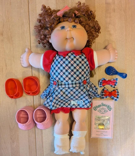 Cabbage Patch Kids Doll Girl Curley Red Hair Blue Eyes Plad Dress shoes & extras