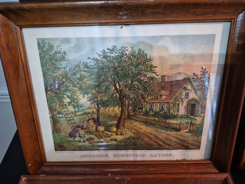 Currier & Ives American Homestead Four Seasons 16x13 Framed Prints Vtg - Picture 7 of 10