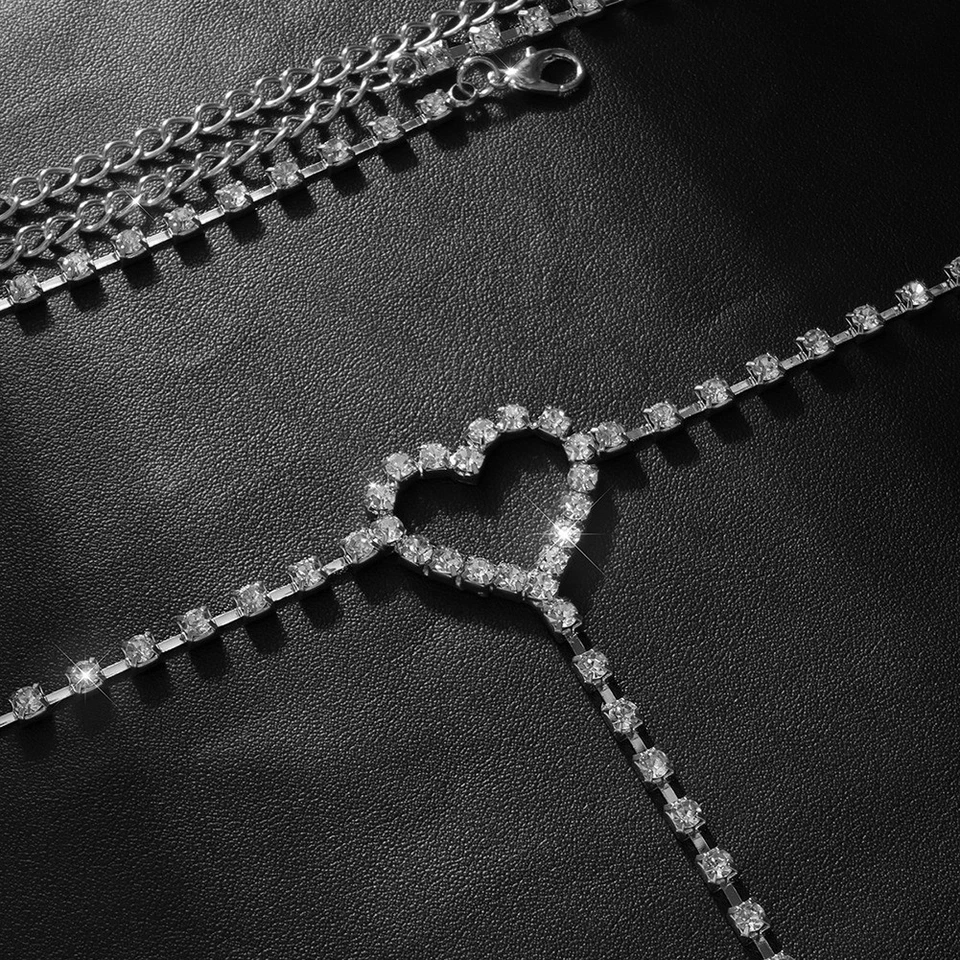 Catena corpo a forma di cuore con strass con vestibilità regolabile in oro e ar - Immagine 4 di 4