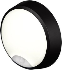 Pylus Outdoor Round Wall Light (Black) 1100lm Motion Sensor Bulkhead IP54 LED In