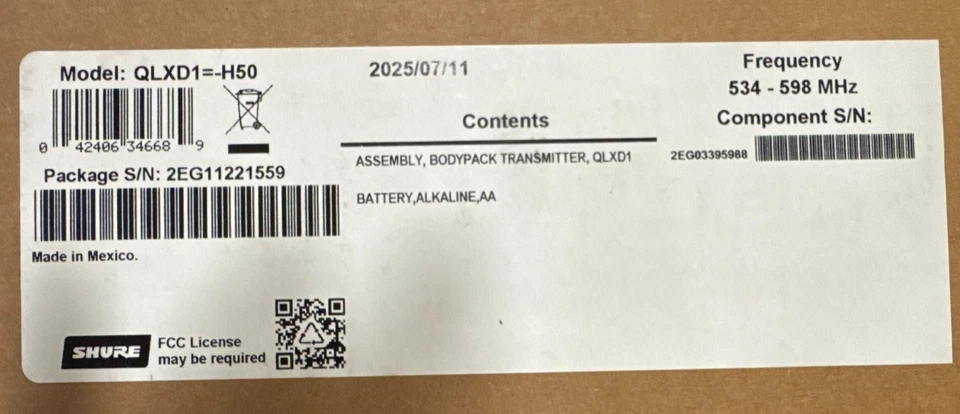 Shure QLXD1-H50 Wireless Bodypack Transmitter - Image 4 of 4