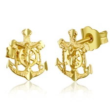 Wellingsale 14k Yellow Gold Anchor Crucifix Stud Earrings (8 X 11mm)