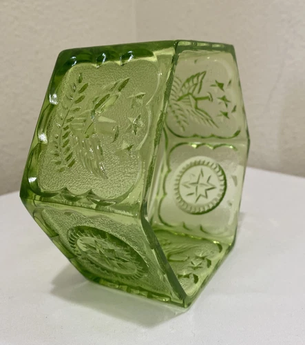 Indiana Glass Green Colonial Bowl Candy Dish Eagle Stars Hexagon Patriotic VTG