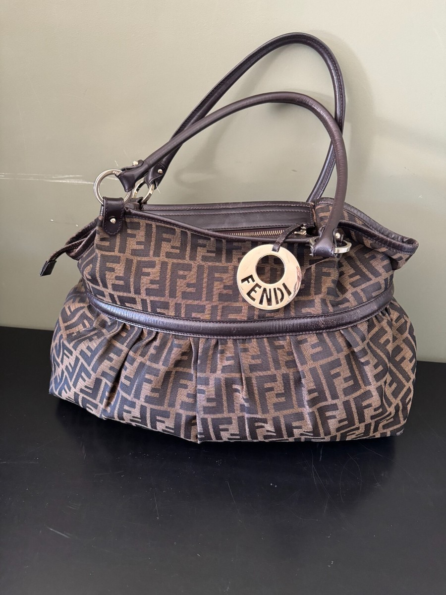 バッグ FENDI FF ZUCCA NYLON LEATHER HAND BAG Fendi Zucca Pattern Handbag Nylon Leather