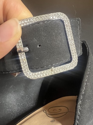 Delicious Women's Black Silver Rhinestone Open Toe Ankle Strap High Heel Shoes 8 - Picture 7 of 8