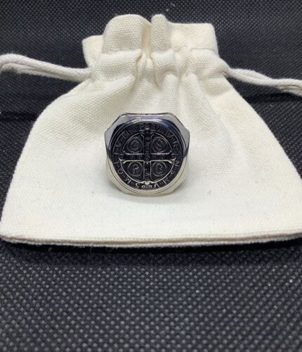Mens Saint Benedict Ring Protection Medal Constantine Christian Signet U - Picture 4 of 7