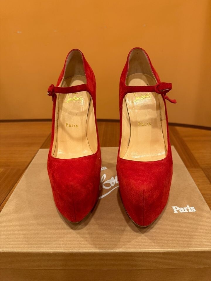 CHRISTIAN LOUBOUTIN LADY DAF ROYAL SEXY RED SUEDE 160MM SIZE 38