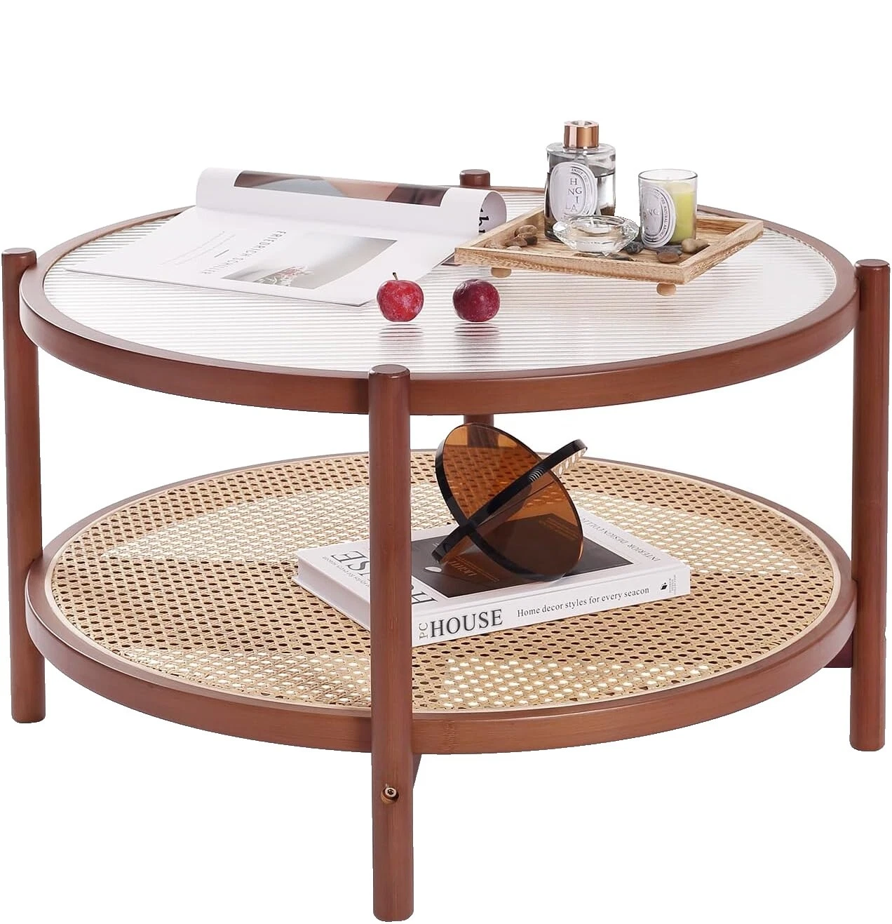 Mesas de centro redonda de mimbre