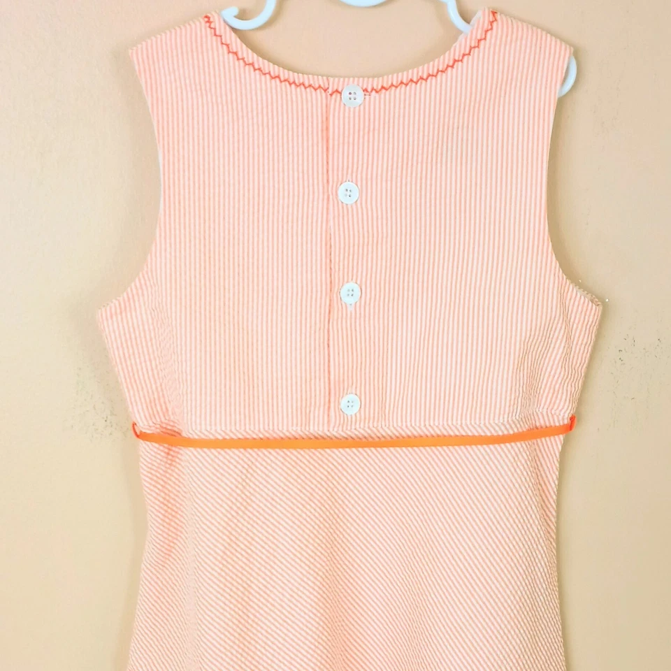 Vestido Bailey Boys Rayas Seersucker 10 Naranja con Cinta Cintura Corbata Crochet Margaritas Foto 3 de 4