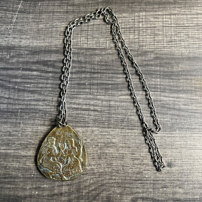 Grand pendentif vintage signé HD®, bronze émaillé – bijou d