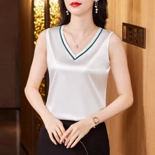 Women Soft Thin Satin Vest Faux Silk Tank Tops Basic Cami T-shirts Shirts Casual