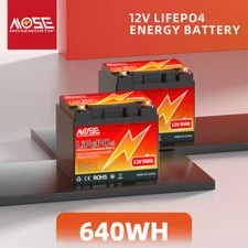 1-2Pack LiFePO4 Lithium Battery 12V 50Ah with 50A BMS for RV Marine Solar Kit