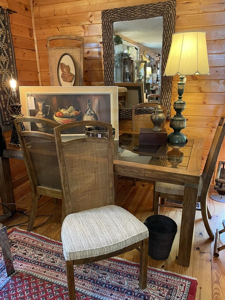 Juego de comedor de madera de brezo Drexel Heritage Mid Century mesa sillas bastón excelente estado Foto 2 de 4