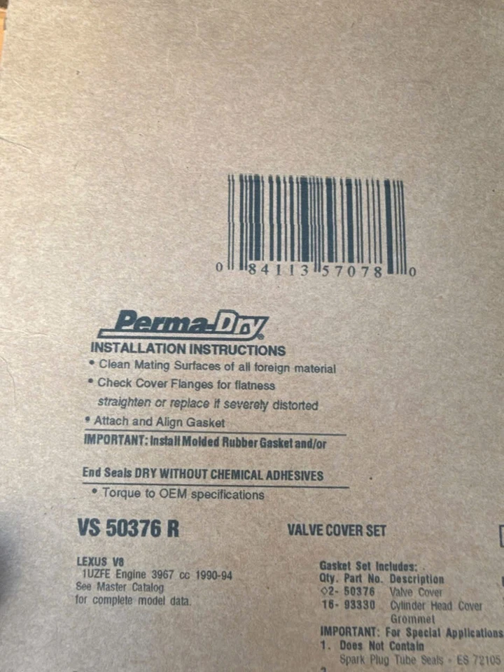 Juego de juntas de cubierta de válvula Fel-Pro VS 50376 R para 90-97 Lexus LS400 SC400 Foto 2 de 2