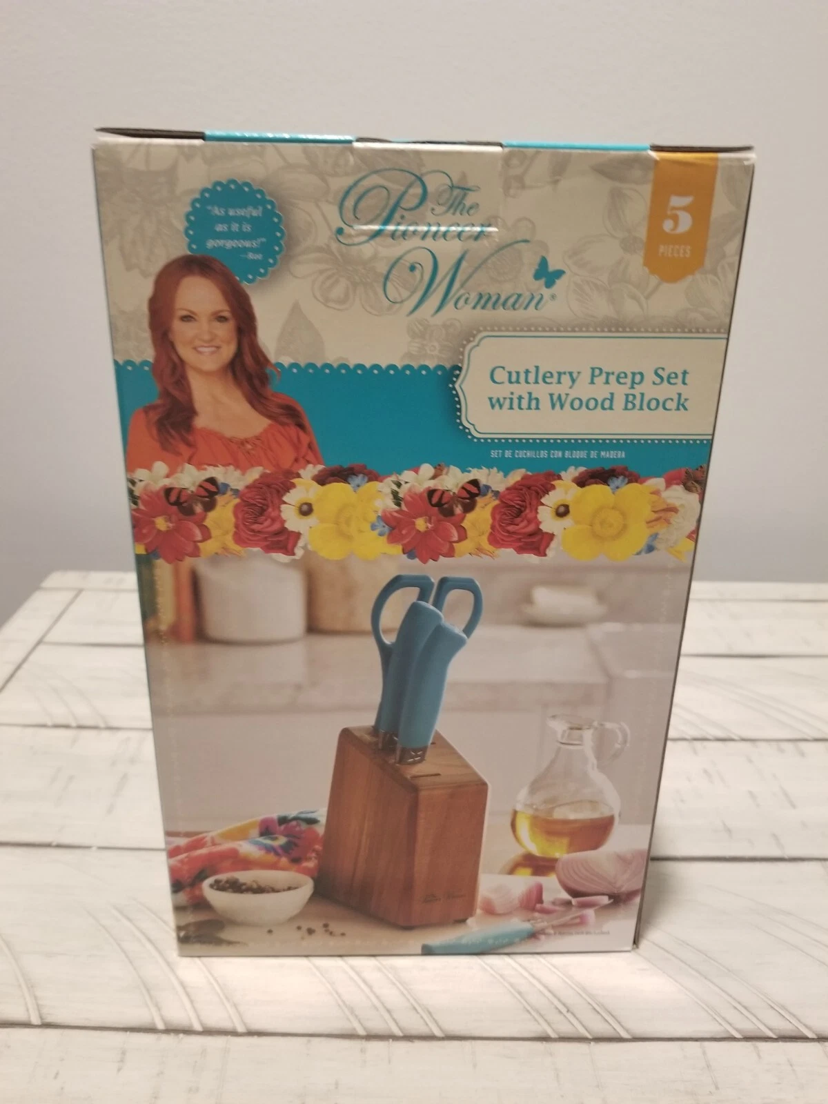 The Pioneer Woman 5 piece Cutlery prep Set With Wood Block