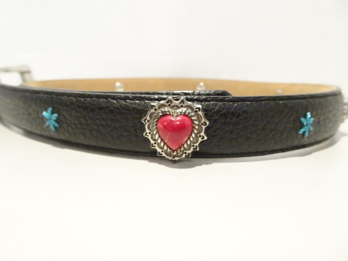 Brighton Black Leather Belt with Silver Heart and Circle Large Stud Detail, 30”L Brighton • Medium (30) • Brown Leather • Silver Buckle  main image 2