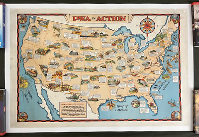 Original Travel Poster 1935 PWA in Action Public Works USA Pictorial Map