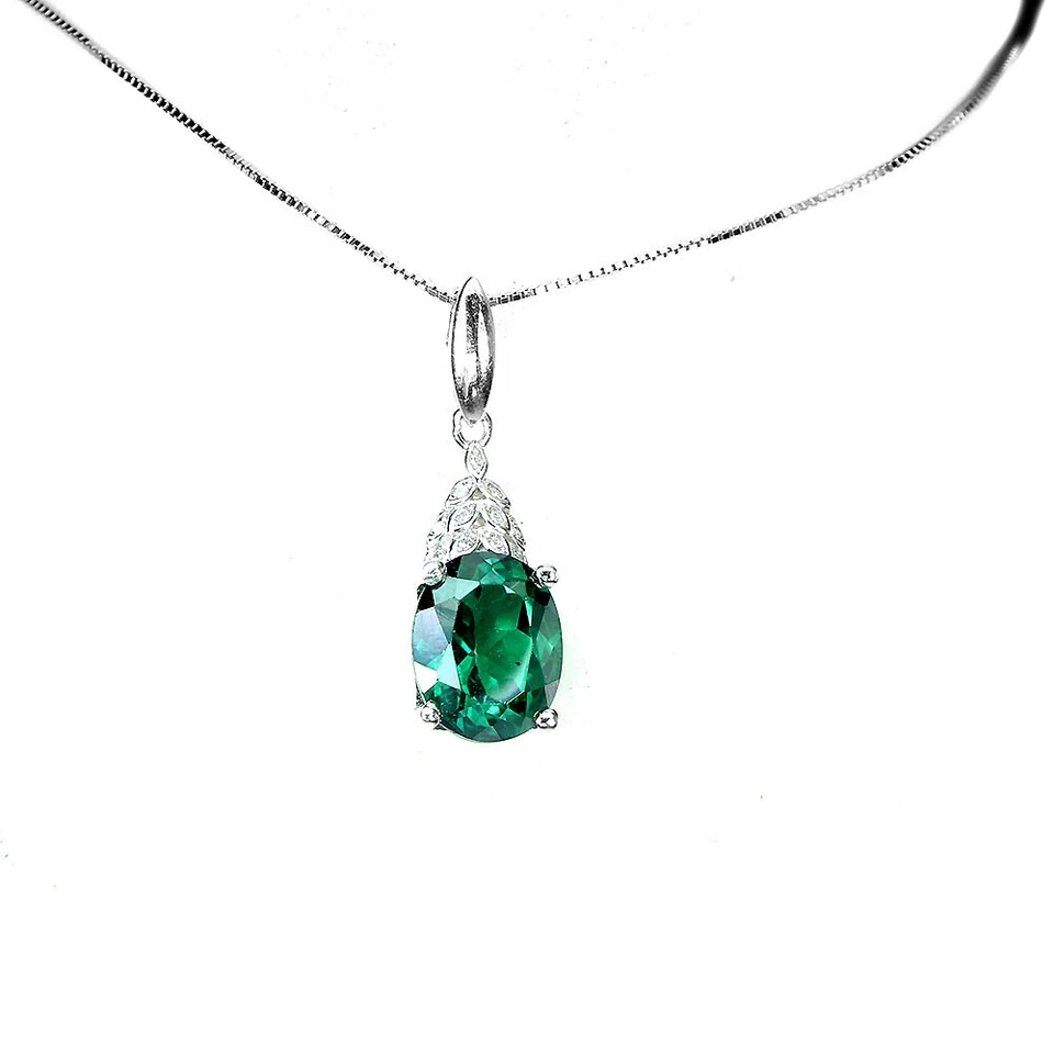 925 Sterling Silver Necklace Oval Green Topaz Diffused 11x9mm Gemstone Jewelry - Image 2 of 4