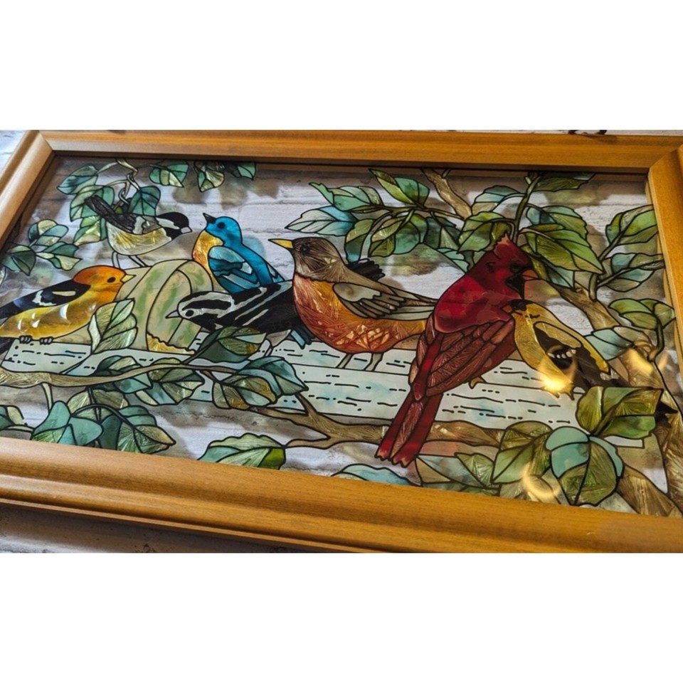 Joan Baker Stained Glass Birds in Wooden Frame eBay