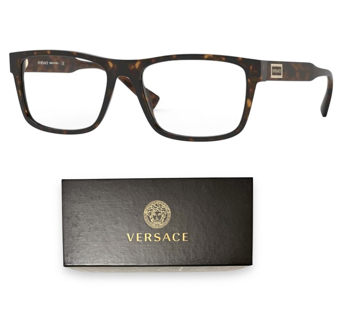 Versace VE 3277 108 Men Dark Havana Eyeglasses Frame 55-17 NEW | eBay
