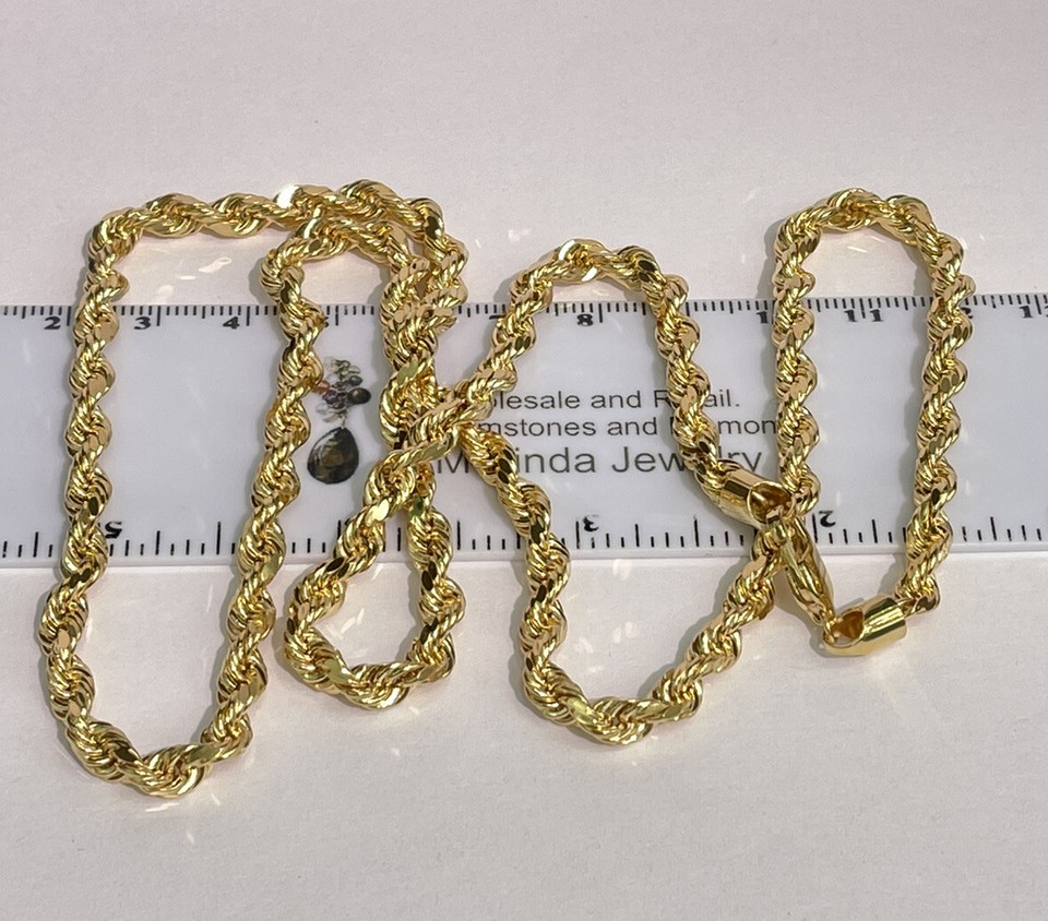 18k Pure Yellow Gold Shiny Rope Chain/ Necklace 26 Inches. 26.06 Grams ...