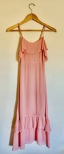 Reformation Blush Pink Odessa Ruffle Tiered Cold Shoulder Midi Dress Size 2