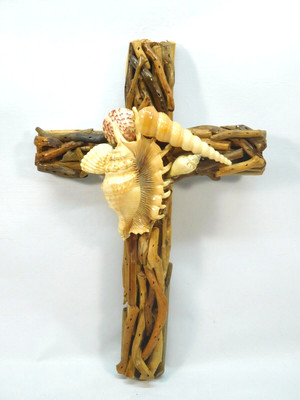 Unique Handcrafted 17 x 8 Real Driftwood SeaShell Cross  Christian Sailors new