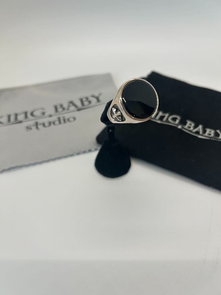 King Baby Round Onyx Signet Ring w/ MB Cross Shank Sterling King Baby Round Onyx Signet Ring w/ MB Cross Shank Sterling