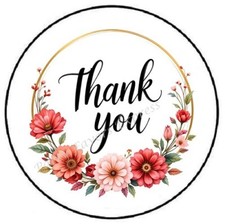 THANK YOU FLORAL WREATH ENVELOPE SEALS LABELS STICKERS PARTY FAVORS