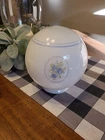 6" Round Milk Glass Light Globe Floral Stripes Blue Roses 3-1/8" Fitter Vintage