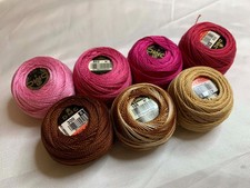 lot of 7 DMC 116 8 Perle Cotton Thread Balls, Size 8 brand new pink  brown 521