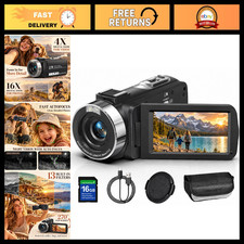 2.7K 64MP Night Vision Camcorder, 16X Zoom, 270  Rotating Screen, 16GB SD Card
