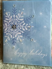 Papyrus Christmas Card 2022  Watercolor Snowflake Jewels Sequins
