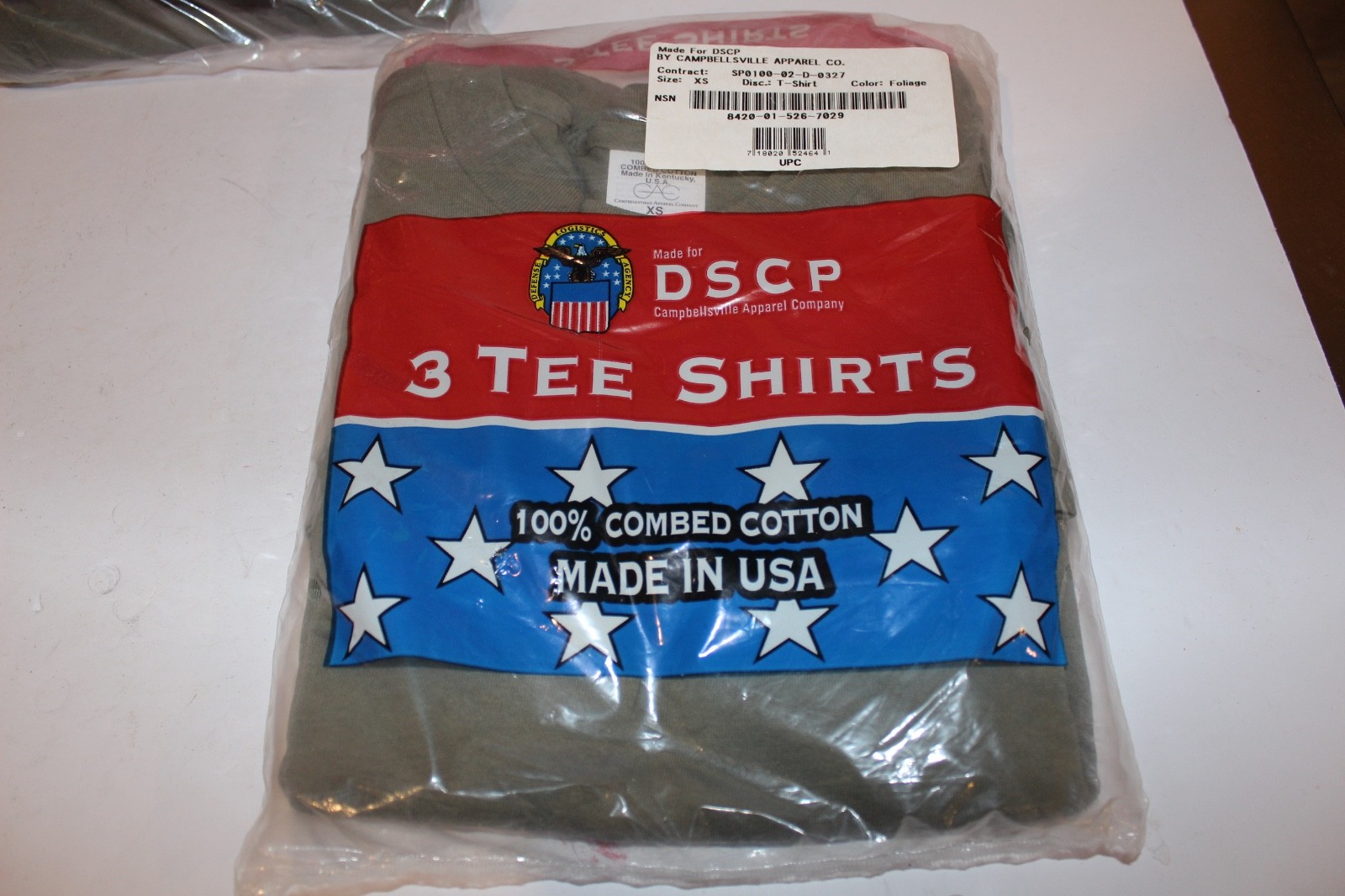 DSCP Military 3-Pack T-Shirts XS Foliage Green 100% Cotton Made in USA NIP