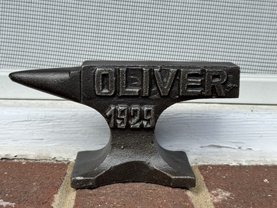 #ad #ad OLIVER 1929 Cast Iron Miniature Embossed Anvil OLIVER TRACTOR See Photos $23.00