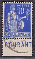 TIMBRE 1937-39 FRANCE TYPE PAIX N° 368 AVEC BANDE PUBLICITAIRE-OBL.TB-VSCAN R/V-