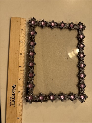 Vtg Ornate Gold Brass Pink Beaded 4x6 Photo Easel Back Picture Frame Art Decor - Picture 2 of 7