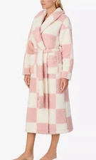 Sanctuary Ultra-Cozy Belted Check Wrap Short Robe Rose Check Faux Fur XS/S