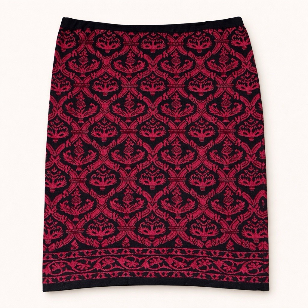 Chelsea & Violet Red Black Jacquard Pencil Skirt Stretchy Knit Size L